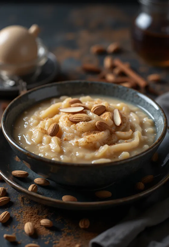 Kávés kheer, mandulával és fahéjjal