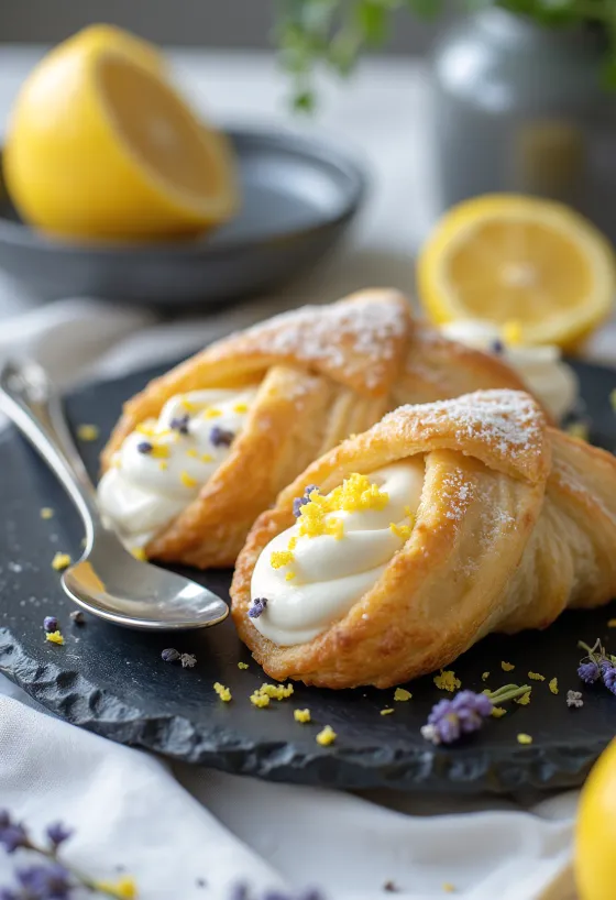 Levendulás-citromos cannoli desszert tálalva