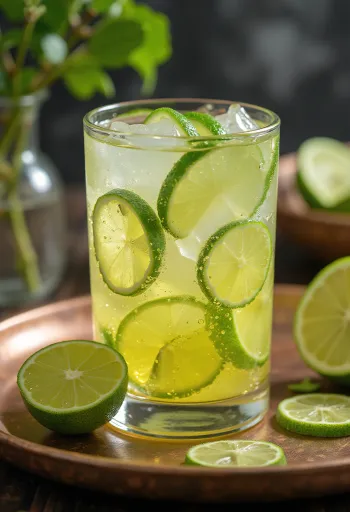 Lime-os mentás cider pohárban tálalva