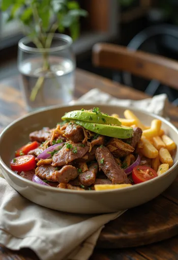 Lomo Saltado avokádóval frissen tálalva