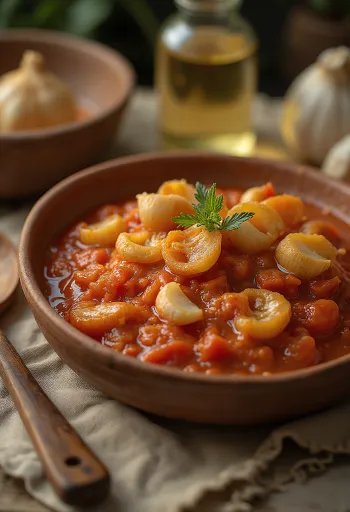 Matbucha pirított fokhagymával, friss petrezselyemmel a tetején
