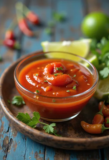 Mézes tequilás chili szósz tálalva