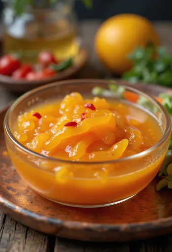 Narancsos chili szósz tálalva