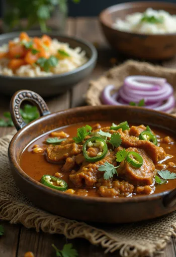 Nihari nallival, gazdag csontvelővel és fűszeres húsdarabokkal tálalva