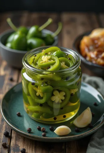 Pickled jalapeños in a glass jar