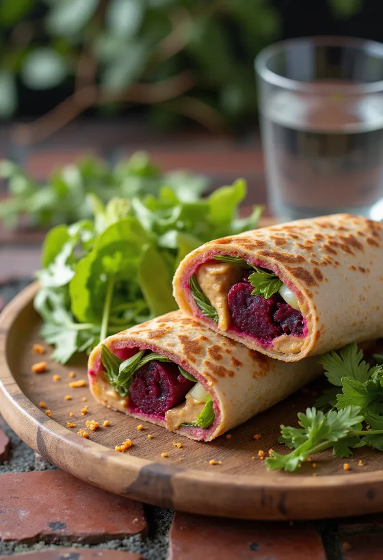 Prebiotikus céklás póréhagymás wrap, egészséges étkezés friss petrezselyemmel