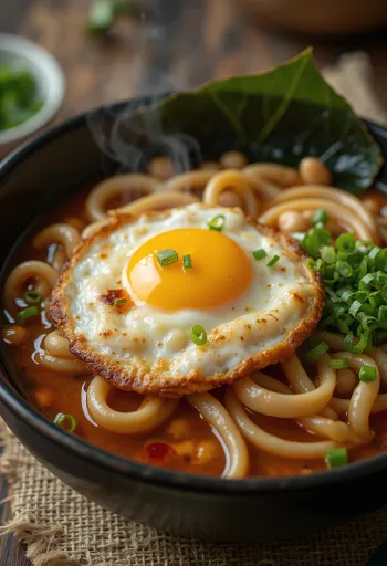 Ramen tál sült tojással, tésztával és feltétekkel