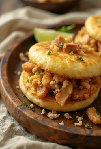 Arepa con Chicharrón koreai stílusú étel tálalva