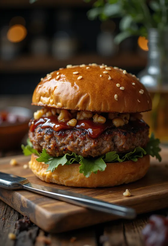 BBQ grillezett dióburger tálalva