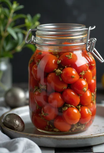 Csípős ecetes pimento paprika tálalva üvegben