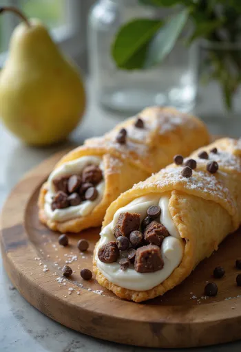 Csokoládés-körtés cannoli tálalva