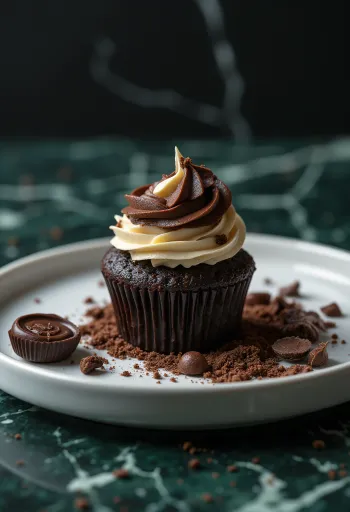Csokoládés-mentás cupcake tálalva