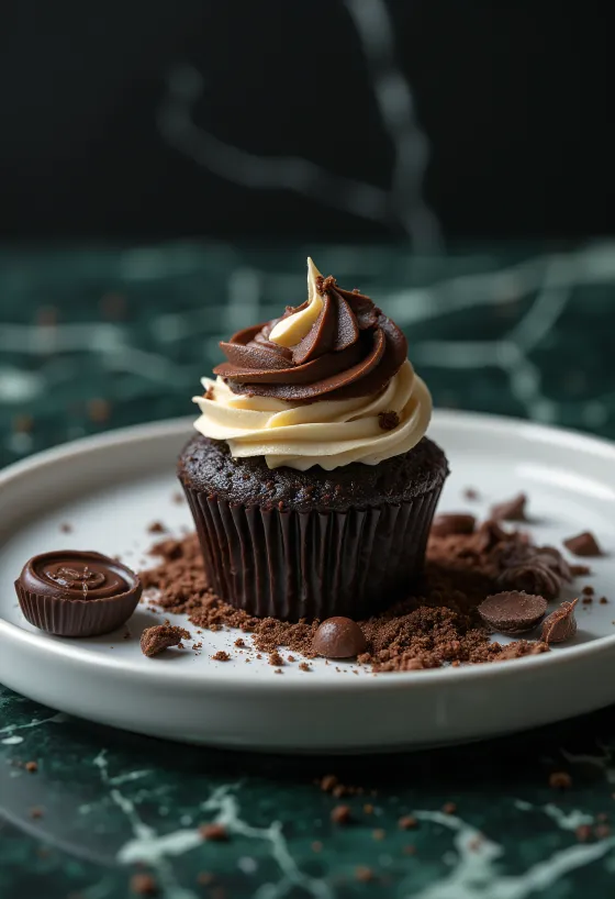 Csokoládés-mentás cupcake tálalva
