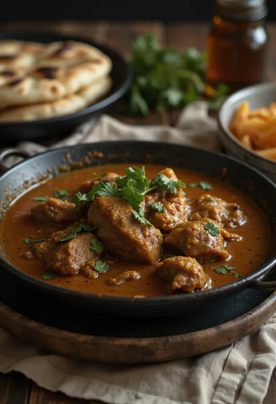 Curry goat fűszeres mártással, gazdag és ínycsiklandó étel kókusztejjel és paradicsommal