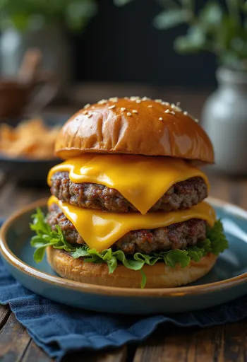 Dupla sajtos hamburger két szaftos húspogácsával és extra cheddar sajttal