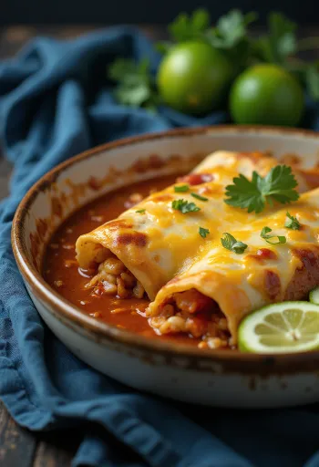 Sült enchilada lime-mal, sajttal és tejföllel tálalva