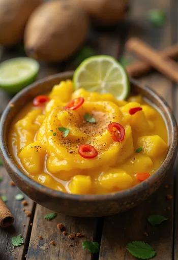 Fahéjas mangós chili szósz tálalva