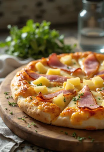 Füstölt sonkás Hawaii pizza tálalva