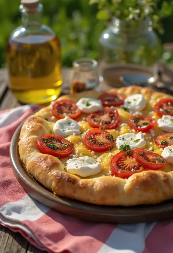 Grillezett paradicsomos és ricottás focaccia tálalva