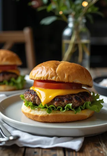 Kacsahúsos hamburger sajttal és zöldségekkel