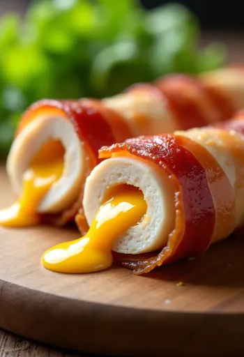 Baconbe tekert sajtos hús