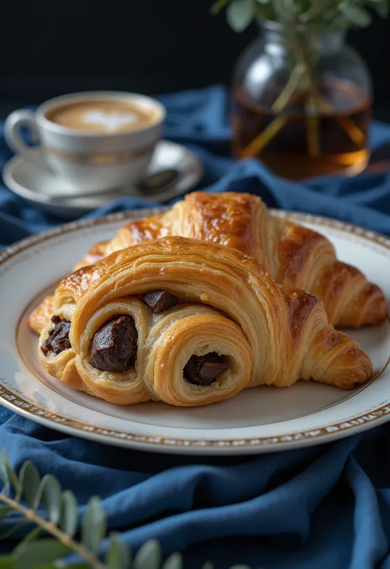 Frissen sült kétszínű croissant