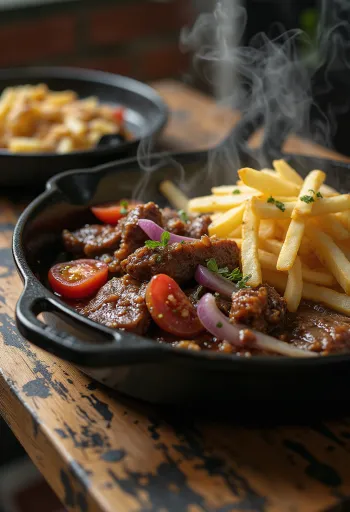 Lomo Saltado gluténmentes marhahússal és friss zöldségekkel tálalva gluténmentes burgonyapürével