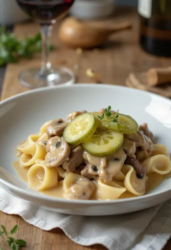 Marhahús stroganoff tálalva