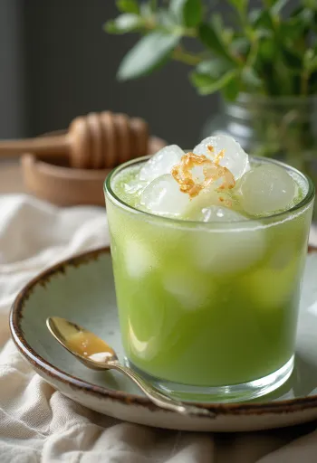 Zöld tea kefir poharakban friss mentalevéllel díszítve