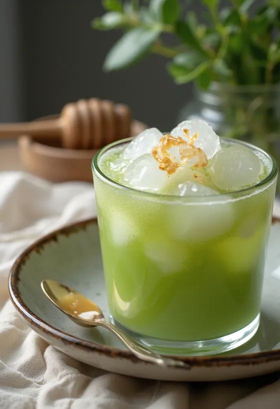 Zöld tea kefir poharakban friss mentalevéllel díszítve