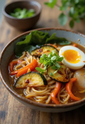 Ramen tál sült zöldségekkel, tésztával és feltétekkel