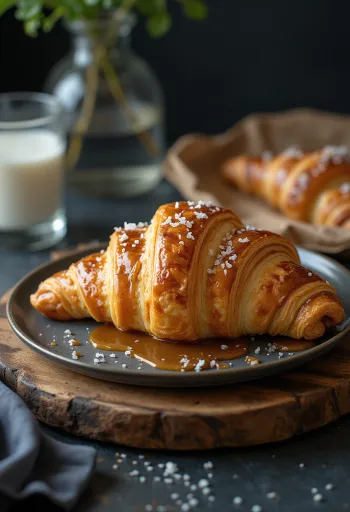Sós karamellás croissant tálalva