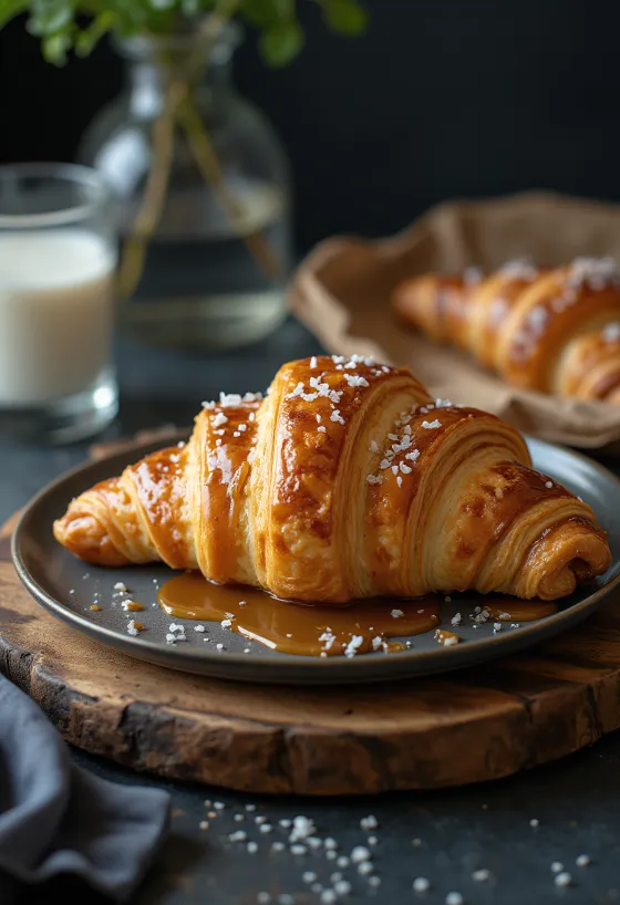 Sós karamellás croissant tálalva