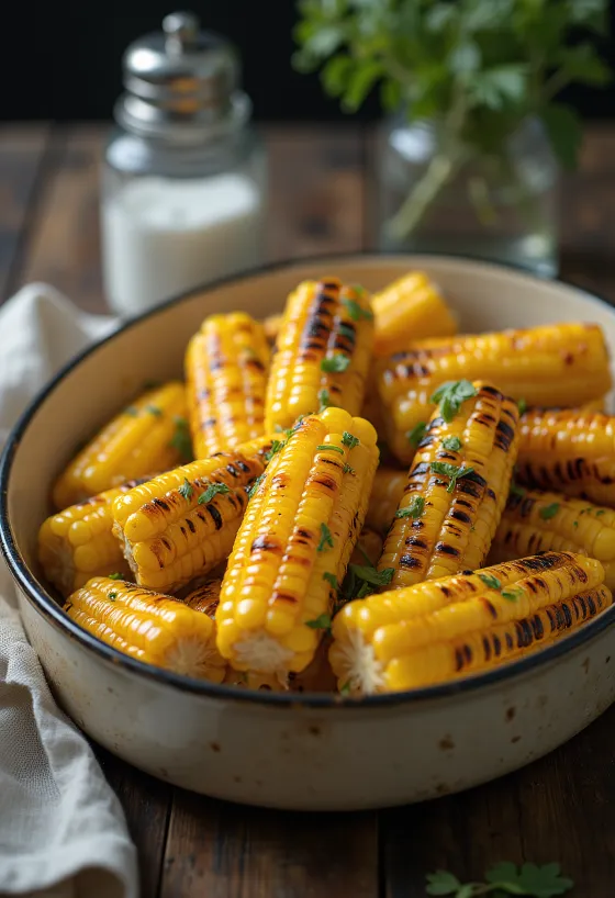 BBQ grillezett vajas kukorica tálalva