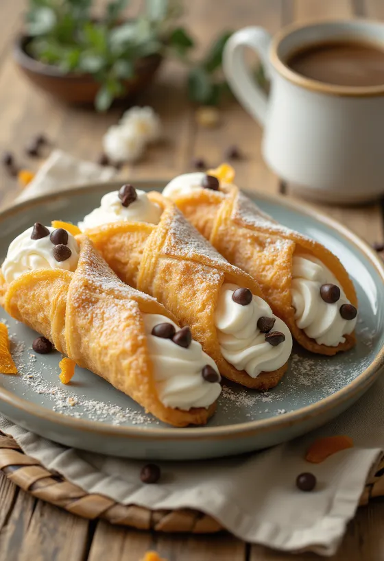 Cannoli ricottás töltelékkel, porcukorral megszórva