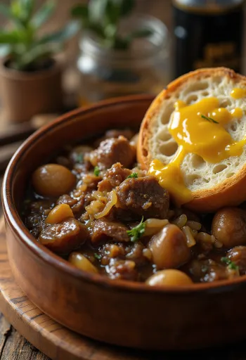 Carbonnade Flamande tálalva burgonyapürével