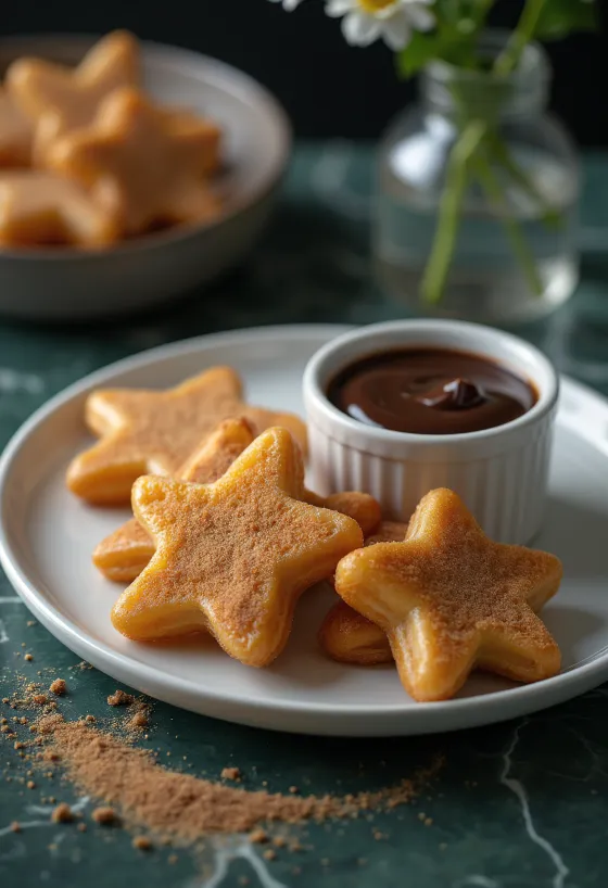 Churro csokoládéval tálalva, ropogós és finom