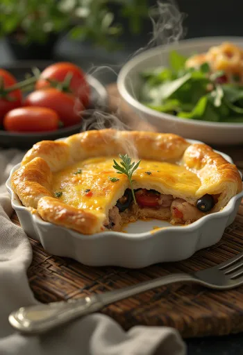 Empadão de atum, tonhalas pite leveles tésztával, tojásos töltelékkel és paradicsommal