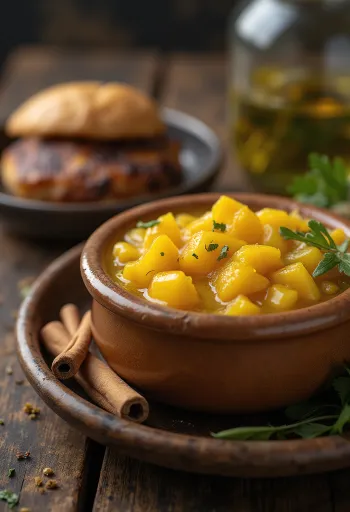 Fahéjas mangós gyömbér chutney tálalva
