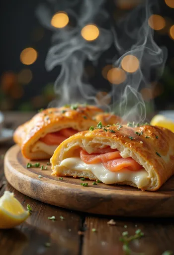 Frissen sült füstölt lazacos calzone