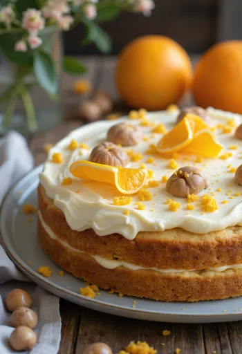 Gesztenyés-narancsos torta tálalva
