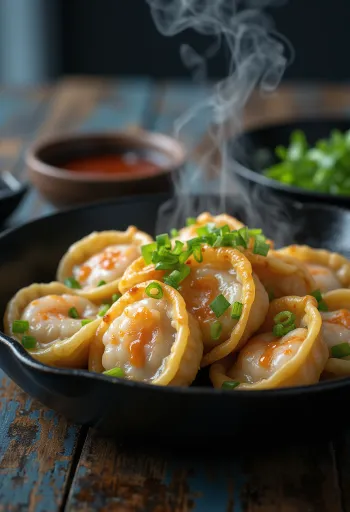 Garnélás gyoza ropogósra sütve tálalva