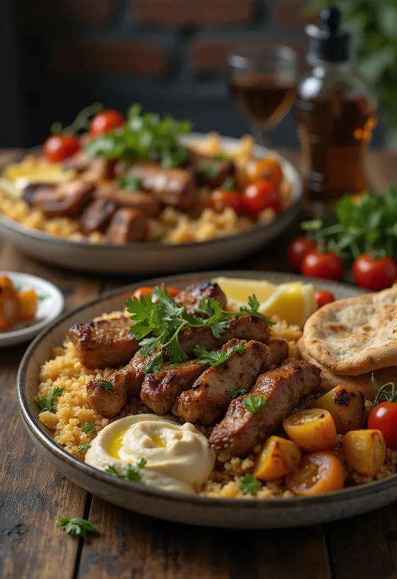 Kebab Fúzió grillezett húsokkal, humusszal és joghurtos szósszal