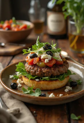 Mediterrán burger tálalva