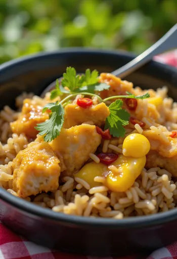 Nasi Goreng Kecap Manissal, gazdag fűszerekkel és kecap manissal tálalva