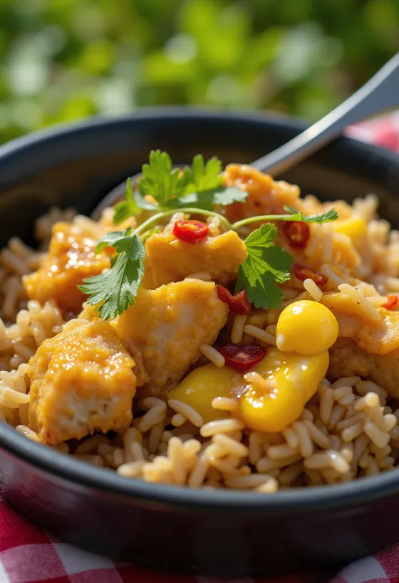 Nasi Goreng Kecap Manissal, gazdag fűszerekkel és kecap manissal tálalva