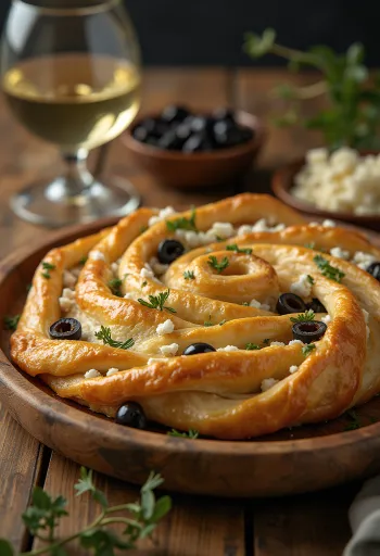 Olívás-fetás burek ropogós réteslapban tálalva