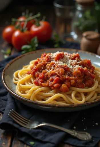 Paradicsomos tészta friss bazsalikommal és reszelt parmezán sajttal