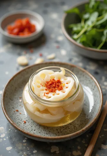 Pickled lotus root in a glass jar
