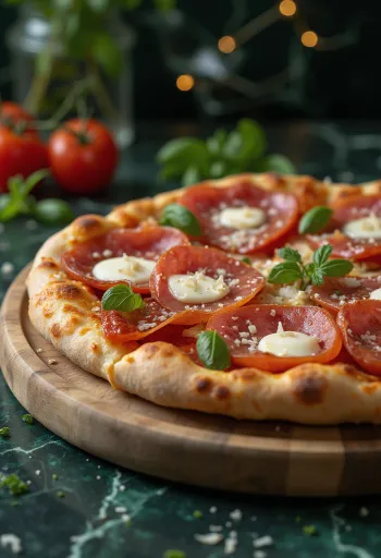 Édesköményes szalámis pizza mozzarellával és bazsalikommal